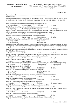 Đề thi thử THPT quốc gia 2015 - 2016 thời gian làm bài 90 phút
